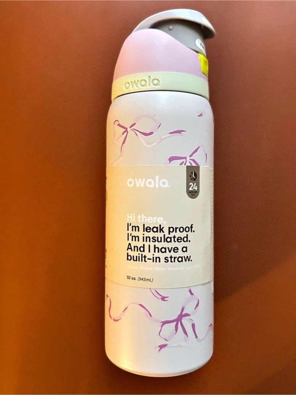Owala FreeSip Love Letter Edition 24 oz Water Bottle Pink & White